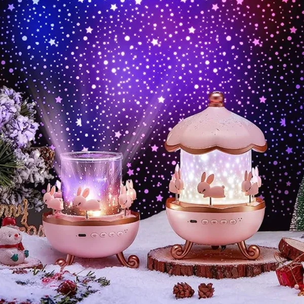Bunny's Carousel Night Light Projector for Kids Room,Rabbits 6 Film,Baby Night Light Projector,USB Cable,360 Rotating